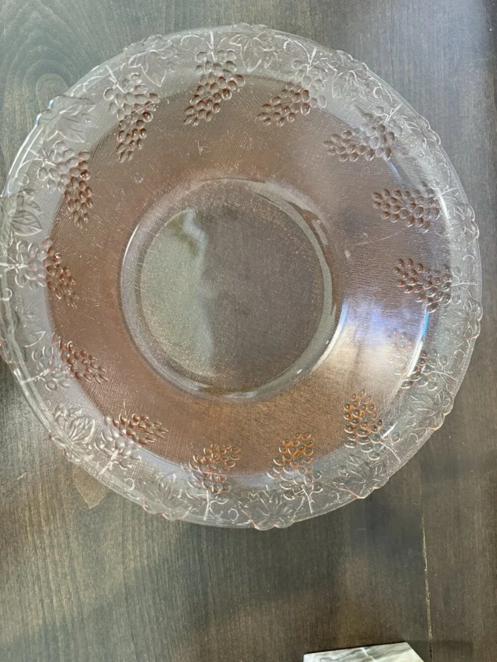 Antique Large Pink Depression Glass Round Fruit Serving Bowl Embossed /Grapes